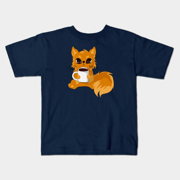 Cat with cup of coffee Kids T-Shirt by MariRiUA